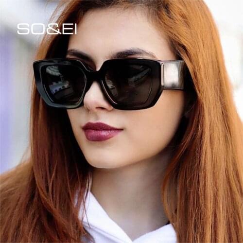 SO&EI Ins Popular Retro Oversized Cat Eye Sunglasses Women Luxury Brand Designer Fashion Tea Grey Lens Sun Glasses Oculos UV400