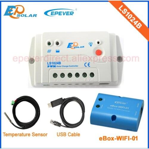 PWM 10A EPEVER Solar panels battery 12V/24V auto type LS1024B USB cable and temp sensor 10amps wifi eBOX Phone APP use