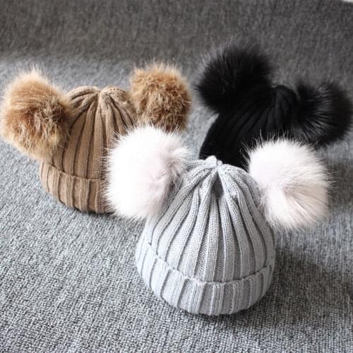 Brand New Newborn Baby Kids Girls Boys Winter Warm Knit Hat Furry Balls Pompom Solid Warm Cute Lovely Beanie Cap Gifts