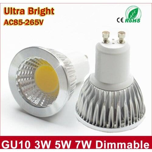 LED Spotlight GU10 COB Dimmable led bulb 3W 5W 7W Warm White / white 85-265V Ultra Bright GU 10 Bulbs Free shipping 1PCS