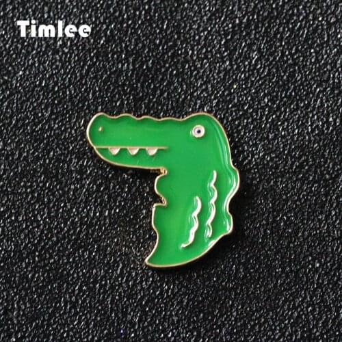 Timlee X163 Cartoon lovely Green Crocodile Brooch Pins Personality Accessories Gift Wholesale