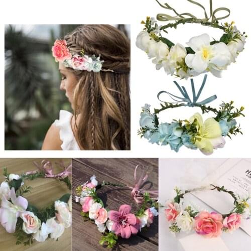 Bohemian Flower Crowns Handmade Garland Beach Hawaii Floral Garland Romantic Faux Rose Wedding Wreaths Decoration