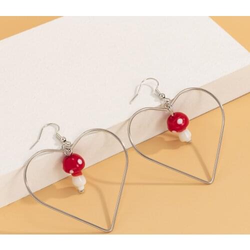 Vintage Trendy Red Resin Mushroom Hollow Heart Drop Earrings for Women Fashion Simple Party Jewelry Geometric Dangle Earrings
