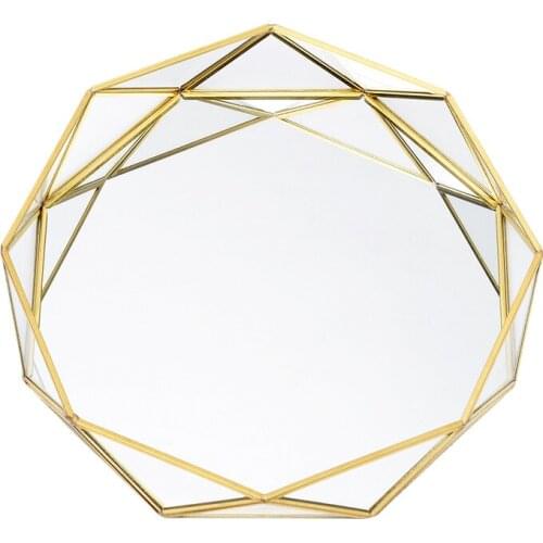 Vintage European Glass Metal Storage Tray Gold Geometric Round Fruit Plate Desktop Small Items Jewelry Display Tray