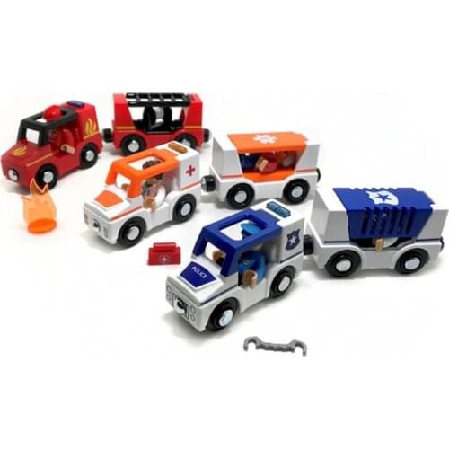 X137 sound and light of magnetic train car ambulance car fire truck compatible wood track Childrens