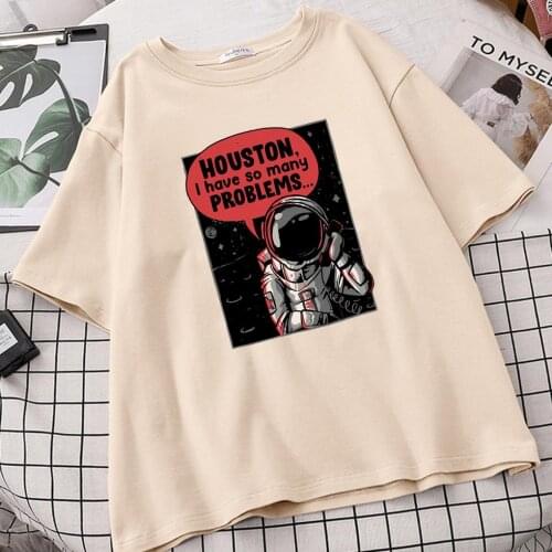 Funny Astronaut Graphic T Shirts Houston I Have So Many Problems Print T-shirts Men Casual Cotton Hip Hop Tops Tshirt Streetwear