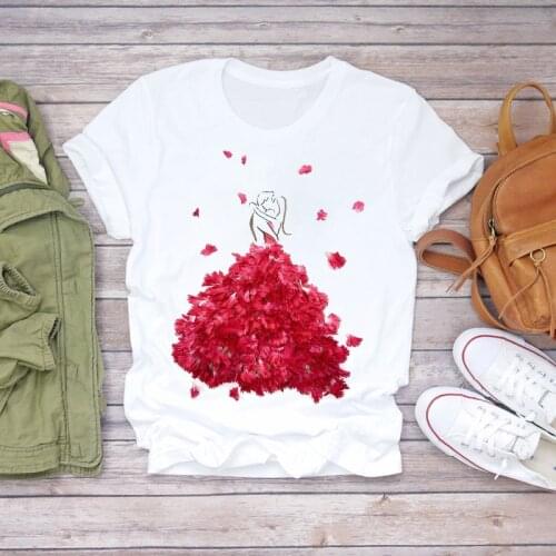 Womens T-shirts 90s Printing Floral Love Valentine LadiesFlower Lady Floral Women Print Ladies Top T Graphic Female Tee T-Shirt