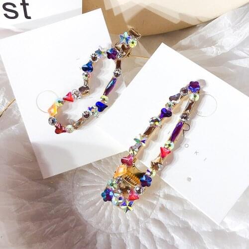 2019 Korea New Colorful Blue Purple Star Flower Crystal Hollow Heart Drop Hairpins For Women Fashion Hair Accessories Hair Clips
