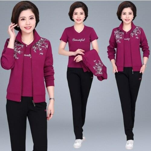 3pcs Women Sportswear Tracksuit Autumn Loose Printed Female Running Jogging Outfits Workout Casual Set Jacket+sweatshirt+pant