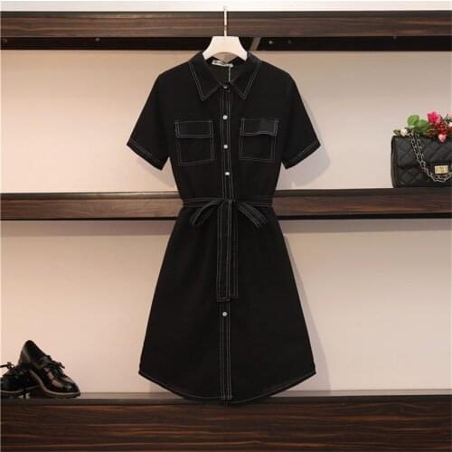 New Summer Spring Big Size Women Shirt Dresses Elegant Lady Black Dress Midi-Long Party Dress Womens Clothing Vestidos WZ1191