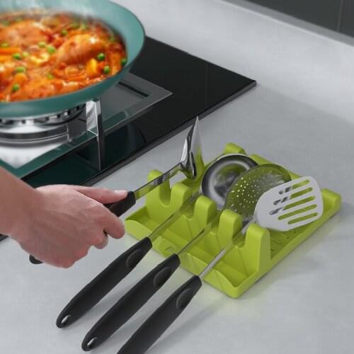 1 Pcs Multifunctional Non-slip Silicone Pad Plastic Shelf Kitchen Spoon Pad Spatula Shelf Tableware Storage Rack Kitchen Rack
