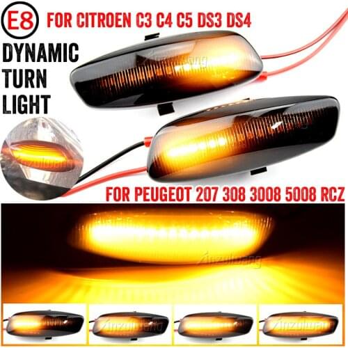 2Pcs Dynamic Car Side Marker Light for Peugeot 207 308 408 3008 5008 RCZ Sequential LED Turn Signal Indicator Blinker Lights