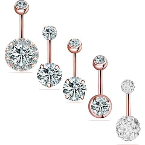 5pcs body Piercing set Navel Stud Belly Button Dangle Earrings Piercings Crystal Zircon Rhinestones Round Body Jewelry