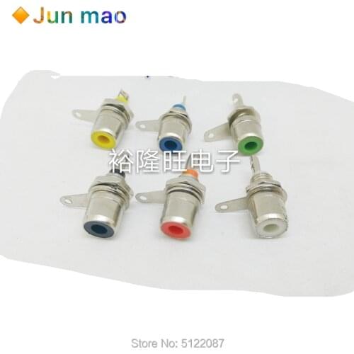 6PCS RCA panel mount jack socket connector professional audio connector balck + Red + white + Yellow + Blue + Green