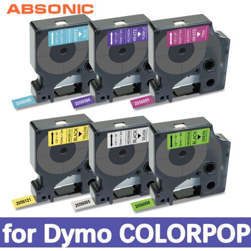 Absonic 6PCS For Dymo D1 COLORPOP 12mm Glitter Label Tapes Compatible for Dymo LabelManager 160 280 LabelPoint 300 Label Maker