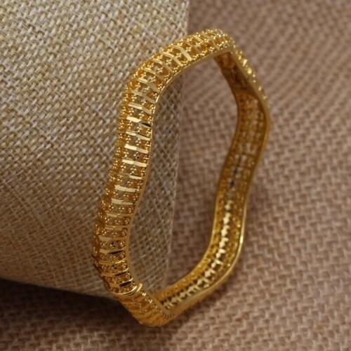 Annayoyo 24K Fashion Gold Color Bangles For Women African Bride Bracelet Jewelry Gifts