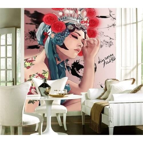BEIBEHANG Personality freehand Beijing opera sexy beauty living room entrance background wall painting wallpaper for walls 3 d