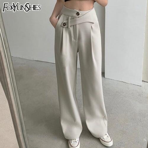 Vintage Black Suit Pants Woman High Waist Pockets Office Formal Button Bandage Pant Fashion Harajuku Wide Leg Trousers 2021 New