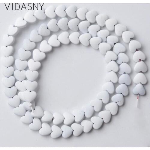 Natural Stone Beads White Heart Shape Nanotech Rubber Hematite Spacer Loose Beads For Jewelry Making Diy Bracelets 6mm 15