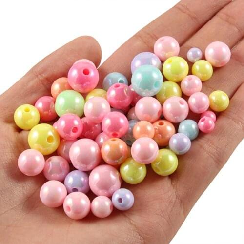 Cream Acrylic Round Beads Mixed AB Candy Color Loose Spacer Beads for Jewelry Making DIY Bracelets Accessories 6/8/10/12mm