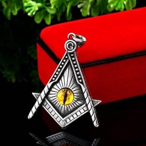 Mason Pendant Necklace Yellow Eye Stainless Steel Punk Illuminati Men Biker Chain Gothic Jewelry