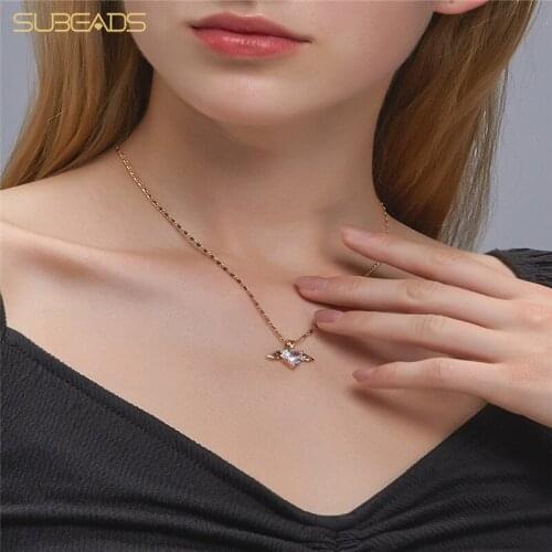 1pcs Aesthetic Heart Zircon Pendant Necklace For Women Fashion Accessories Love Angel Jewelry Charm Clavicle Chain Gift