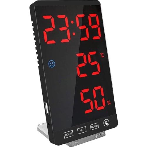 Digital Alarm Clock,Large LED Display Electronic Clocks with Temperature Detect Modern Mirror Desk Wall Clock