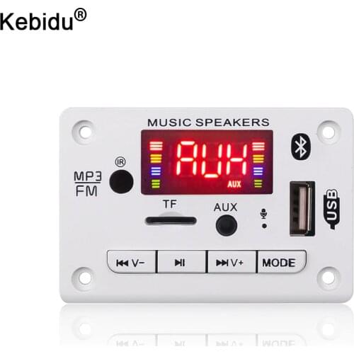 Kebidu 5V 12V Bluetooth 5.0 Hands-free MP3 Player Decoder Board Car FM Radio Module Support FM TF USB AUX Recorders