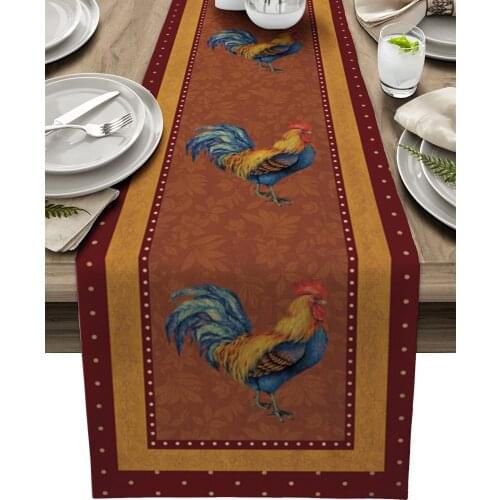 Farm Animal Rooster Retro Polka Dot Table Runner Luxury Wedding Decoration Table Cover Christmas Decoration Tablecloth