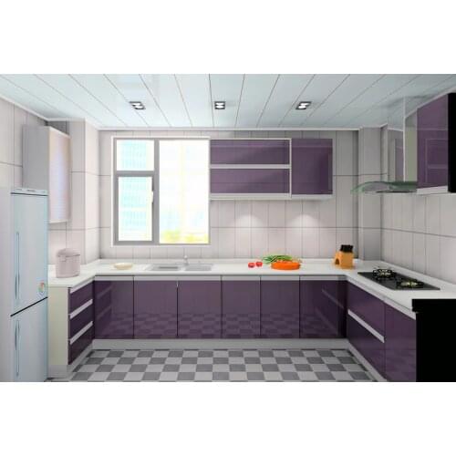 High glossy kitchen furnitures purple color