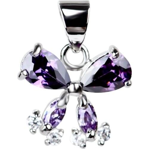 GND0288 New 925 Sterling Silver Cute Charming White & Purple Crystal Butterfly Necklaces Pendants , Jewelry Gift For Women