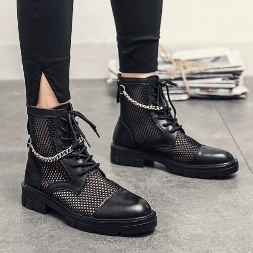 Handmade Classic Male Boots Lace Up High Quality Mesh Dress Fashion Outdoor Summer Moccasins Man Ankle Boots Chaussure Homme