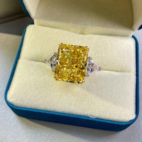 100% 925 Sterling Silver Simulated Moissanite Lab Diamonds 13*16MM Citrine Rings For Women Engagement Wedding Bands Fine Jewelry