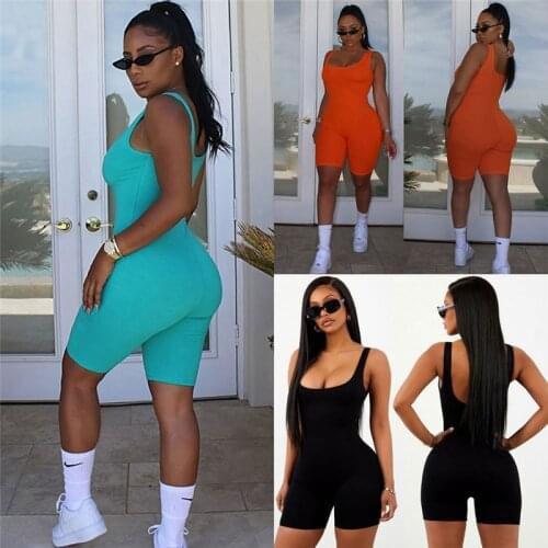 New Sexy Women Sleeveless Romper Jumpsuit Bodycon Bodysuit Slim Fit Sports Short Pants Club Backless Biker Shorts Playsuit
