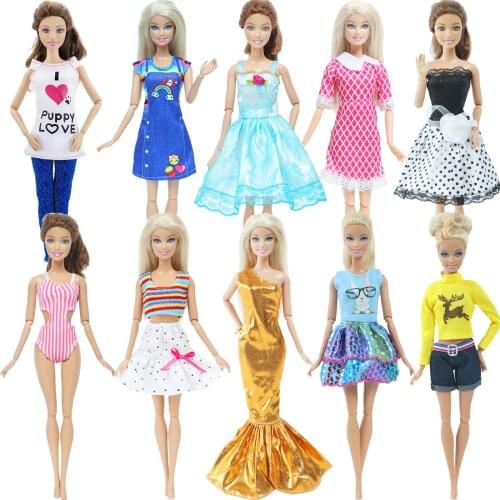 10 Set/Lot Fashion Mix Style Dress Outfit Party Gown Casual Wear Accessories Clothes for Barbie Doll Princess Doll Baby Girl Toy