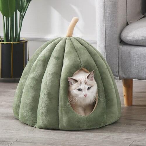 Pet Bed Soft Warm Closed Cat House Washable Pumpkin Shape Bed for Puppy Small Dog Cats Nest Sleeping Mat Pet Supplies Pet Bed