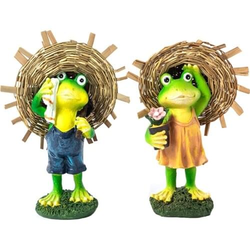 Cute Set Frog Miniature Figurines Frog Farmhouse Straw Hat Animals Model Garden DIY Craft for Home Party Decoration