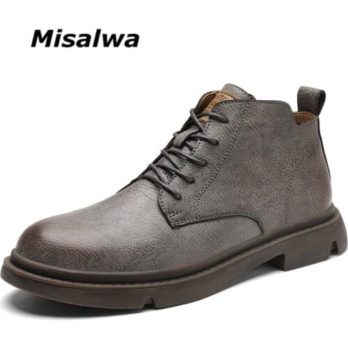 Misalwa Autumn Winter Men Short Boots British Mens Korean Boots Comfy Plush Durable PU Leather Brand Mens Shoes