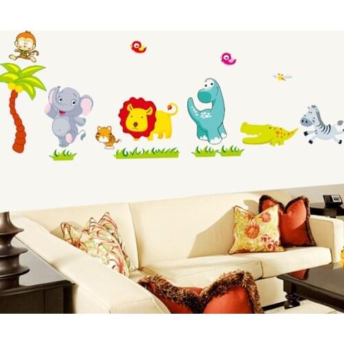 % Cartoon Jungle wild Animals DIY 3D vintage wallpaper vinyl wall stickers for kids rooms child wall art decals home decoration
