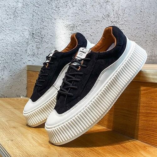 2021 New Summer Student Fashion Board Shoes Comfortable Platform Shoes Men Sneaker Black Lace-up Non-slip Casual Shoes for Men