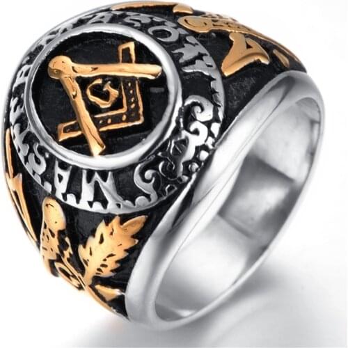 Master Mason Freemason Mens Silver color Gold color Free Mason Stainless Steel Masonic Ring