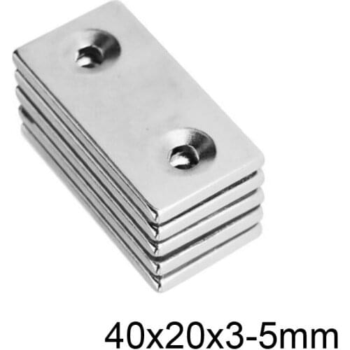 5~50PCS 40x20x3-5 Block Powerful Magnets double Holes 4mm Countersunk Neodymium Magnet 40x20x3-5mm NdFeB Magnetic 40*20*3-5 mm
