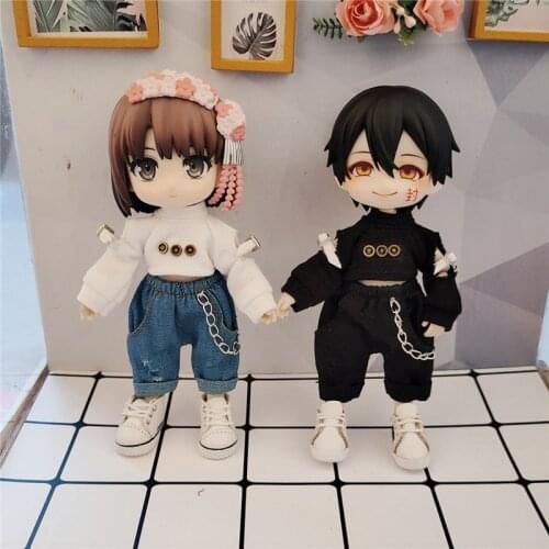 New 16cm BJD Ob11 Doll Clothes Trend Chain Ripped Pants Suit 1/12 Doll House GSC Obitsiu 11 Universal Accessory Kawaii DIY Gift