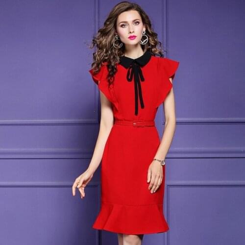 New superior 2021 quality summer womanliness bow dress Plus code Women Sexy Business office shirt Dress Fishtail party dresses