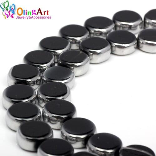 OlingArt 6MM 24pcs/lot Glass crystal Metal plating black Flat round shape beads DIY necklace Bracelet jewelry making