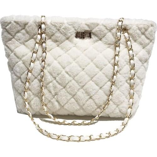 Autumn Winter New Female Rhombic Chain Shoulder Plush Small Square Bag Brand Ladies Messenger Bag Fake Fur Ladies Shoulder Bag