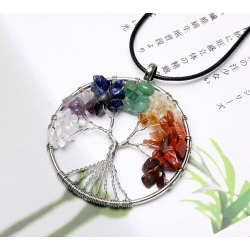 MELIHE Tree Of Life Natural Stone Crystal Necklace Chakra Necklace Colorful Pendant Necklace For Women&Men