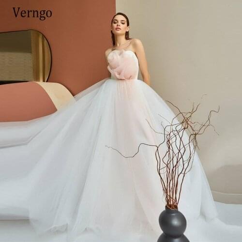 Verngo Elegant A Line Tulle Wedding Dress With Pink Flowers Draped Strapless Bride Princess Fairy lovely Bride Dresss