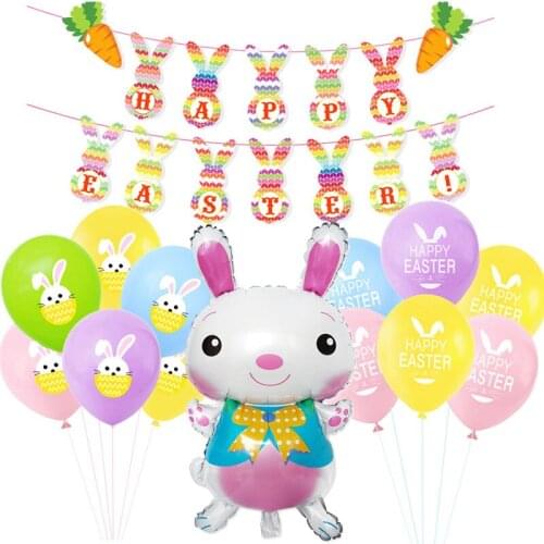 Happy Easter Rabbit Banner Colorful Rabbit Balloon Inflatable Helium Foil Balloon Latex Balloon Party Favors Easter Decoration