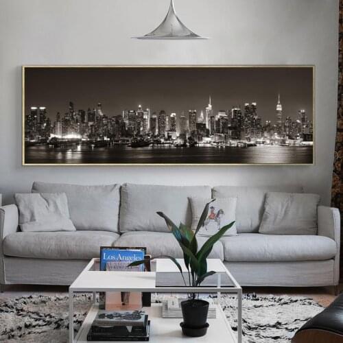 Modern Landscape City Night Painting On Canvas Printed Cityscape Pictures Poster and Prints Wall Art for Living Room Home Decor